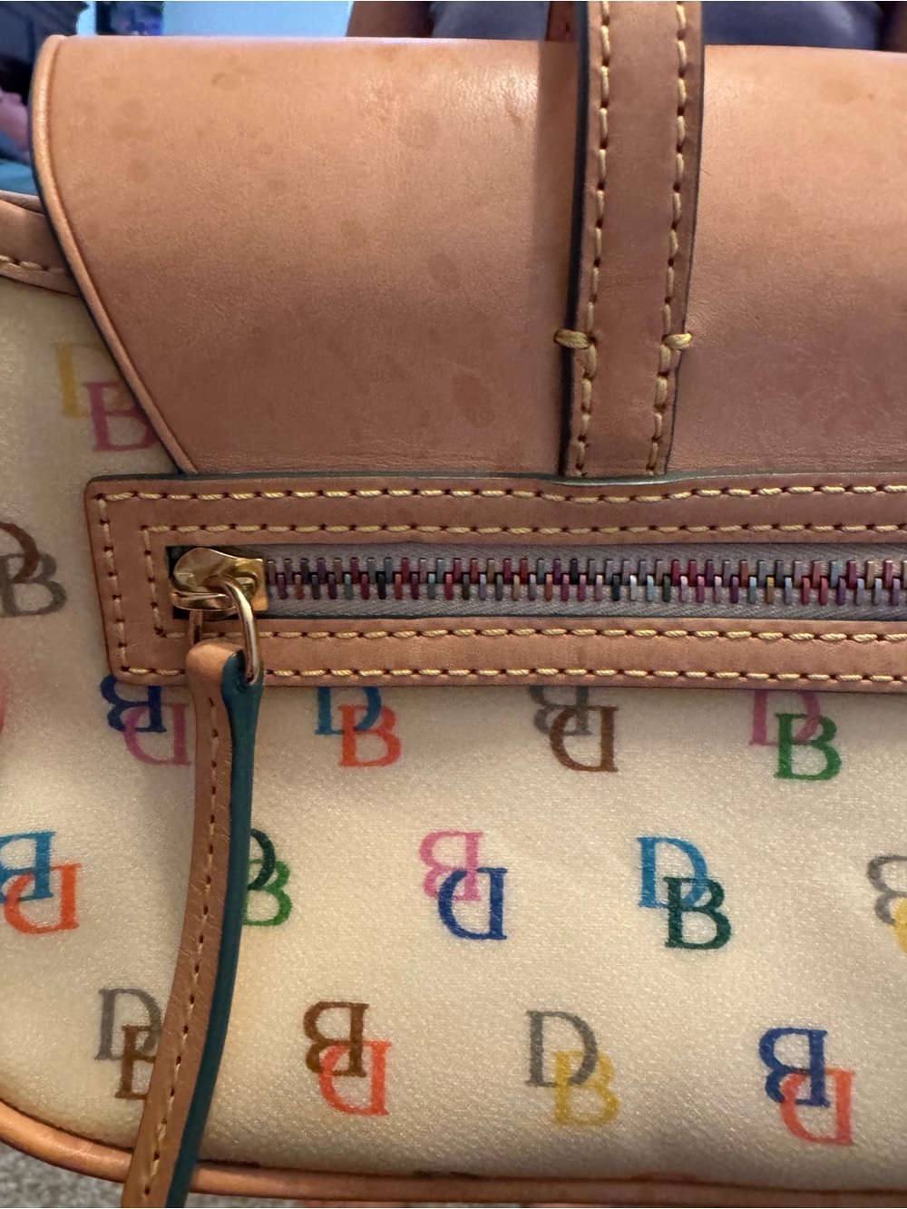Dooney & Bourke Multicolor DB Logo Crossbody with Tan Trim *SEE ALL PHOTOS** - Picture 9 of 10